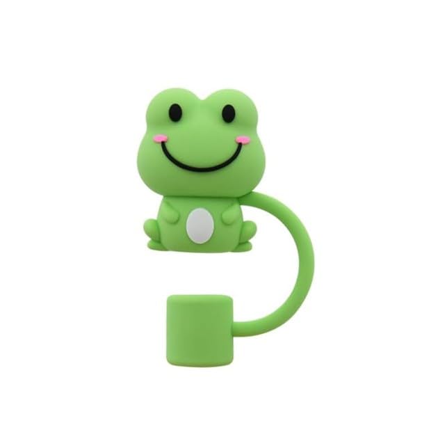 Green Frog Straw Cap, 10mm, Cute Silicone Straw Covers Cap for Stanley Cup