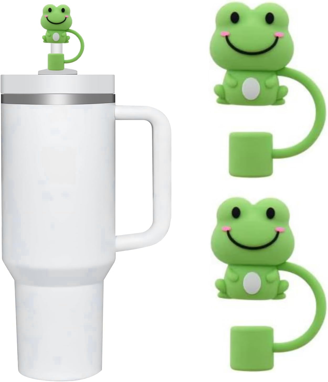 Green Frog Straw Cap, 10mm, Cute Silicone Straw Covers Cap for Stanley Cup