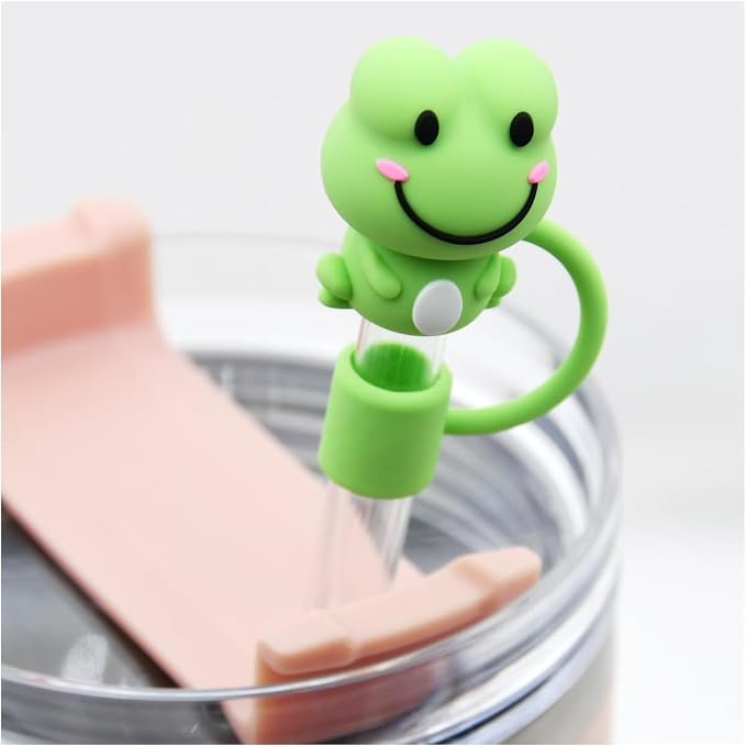 Green Frog Straw Cap, 10mm, Cute Silicone Straw Covers Cap for Stanley Cup