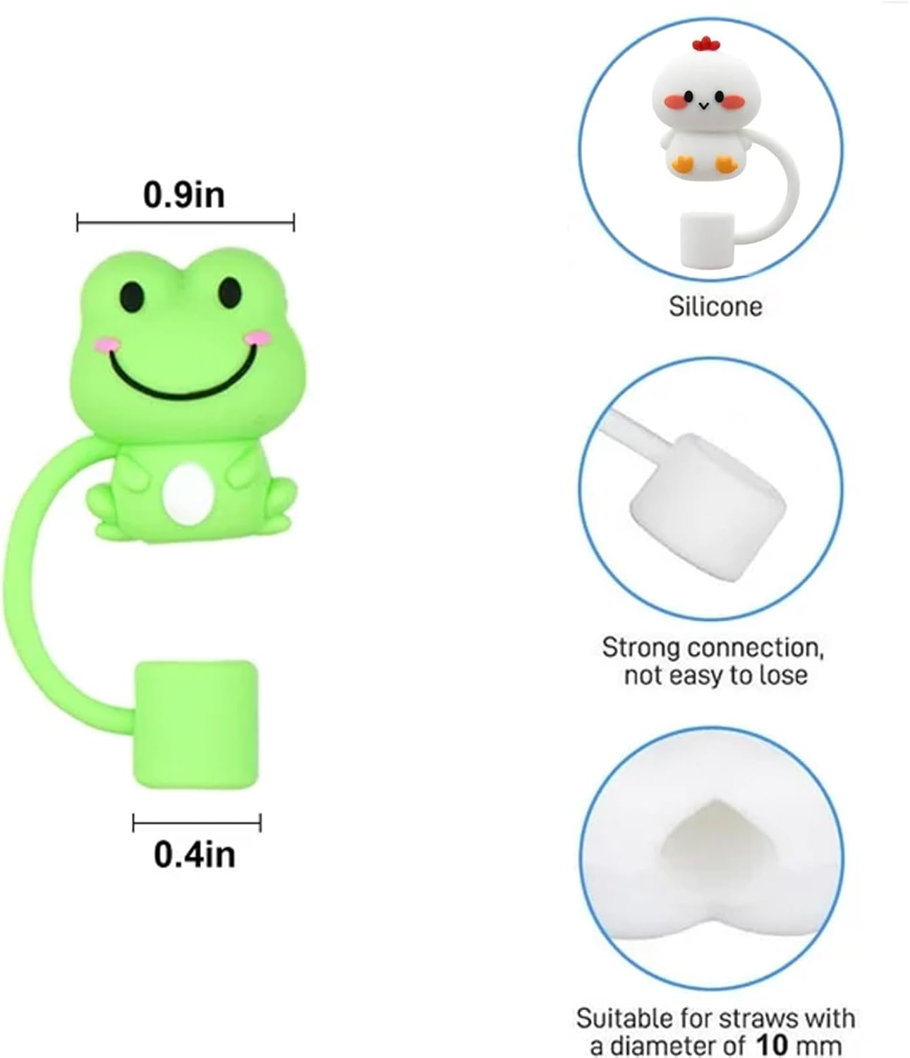 Green Frog Straw Cap, 10mm, Cute Silicone Straw Covers Cap for Stanley Cup