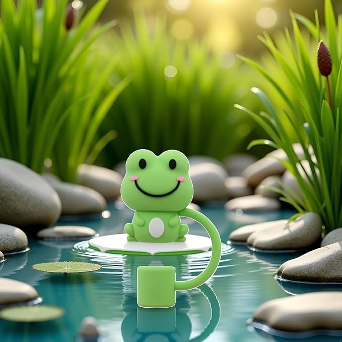 Green Frog Straw Cap, 10mm, Cute Silicone Straw Covers Cap for Stanley Cup