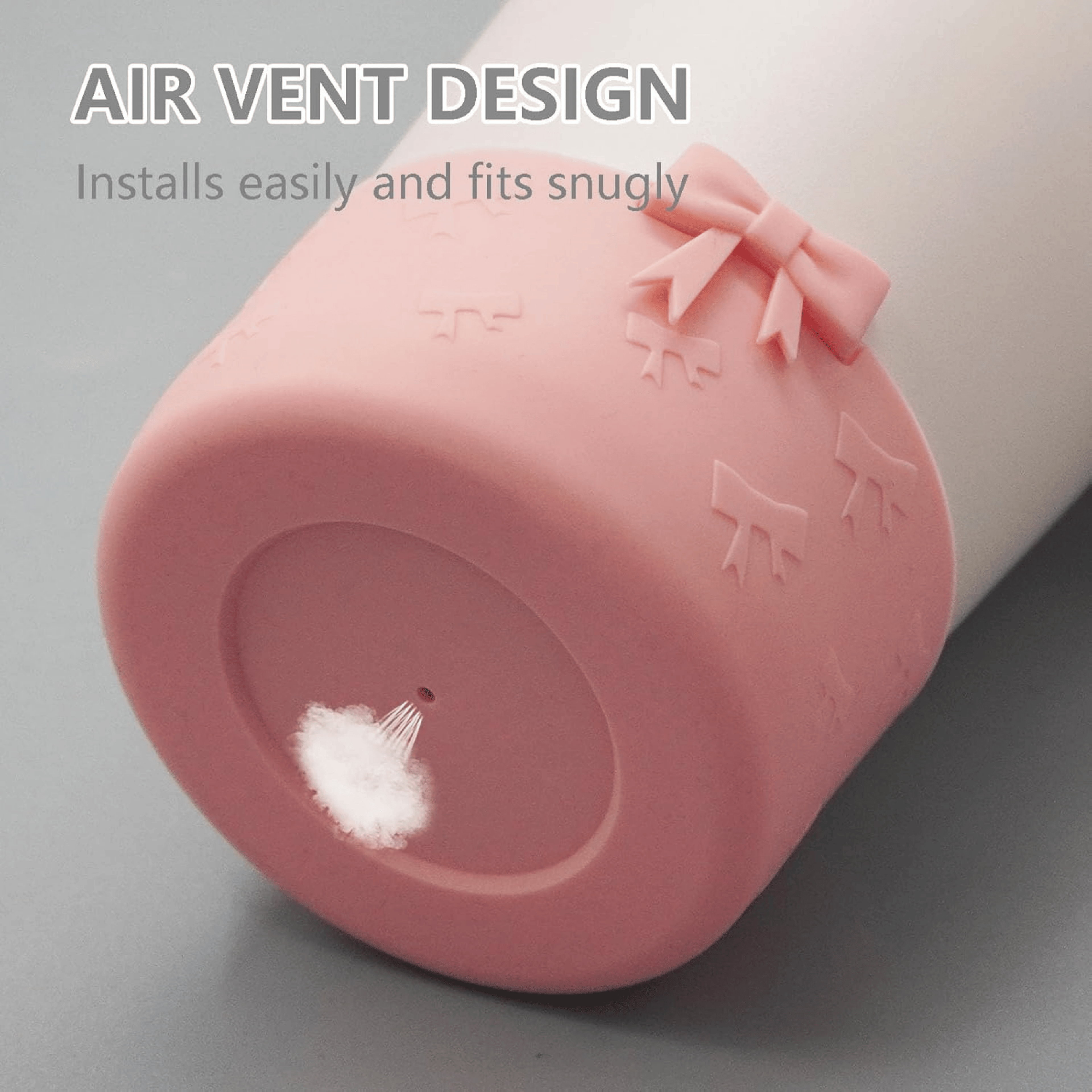 Air vent at the bottom of the pink silicone base protector for a snug fit