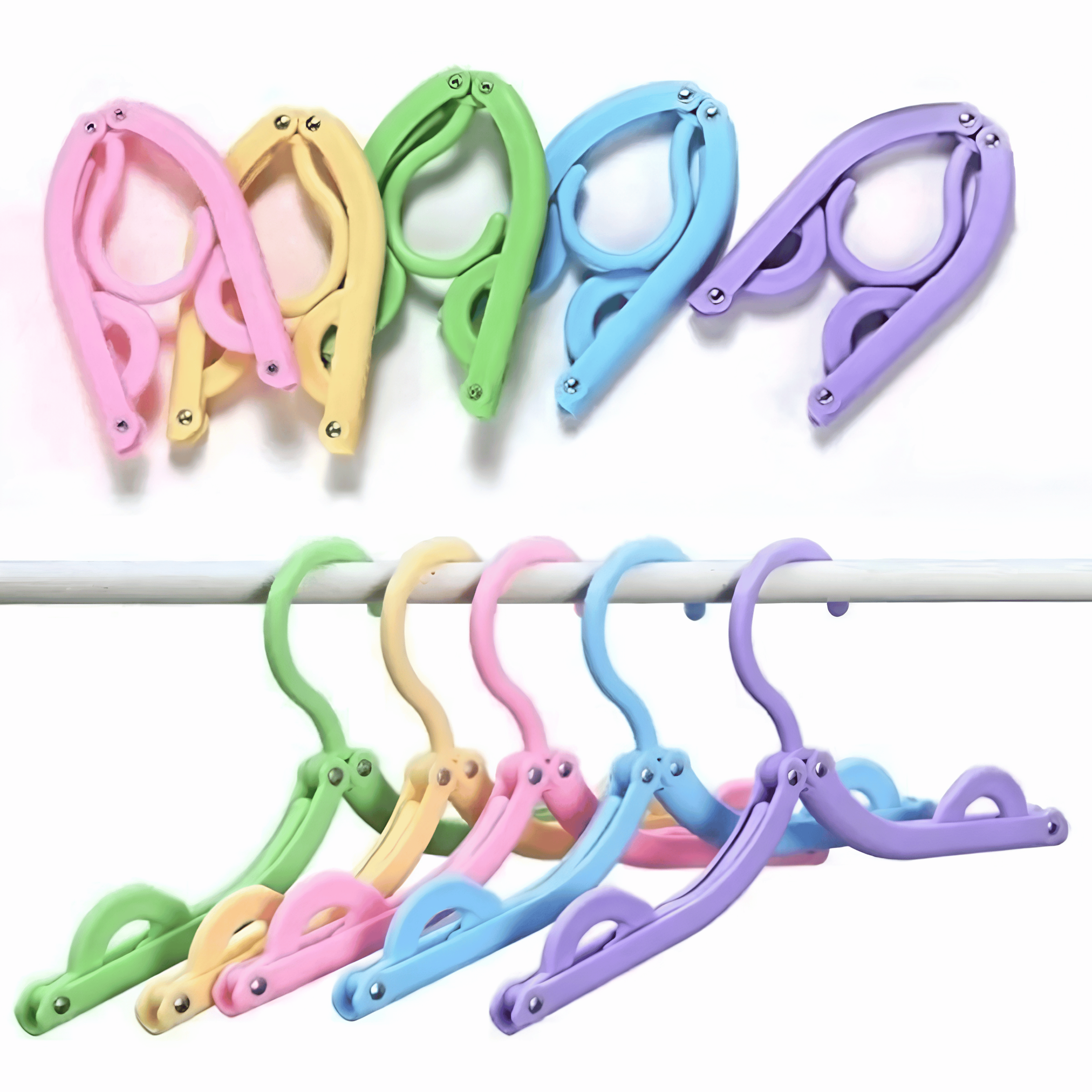 Pastel portable hangers hanging on a rod