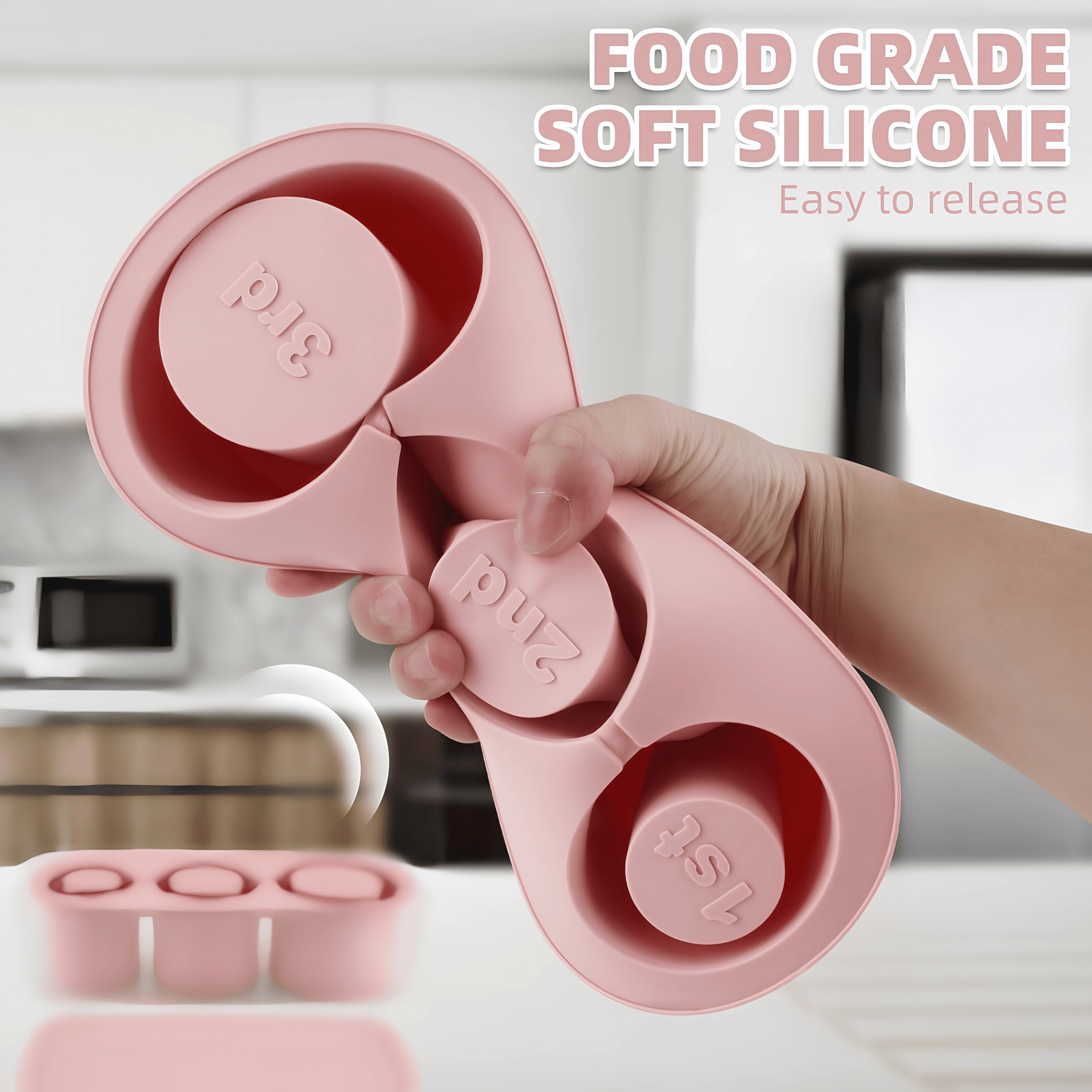 Hand flexing the soft food-grade silicone ice cube mold to release cubes