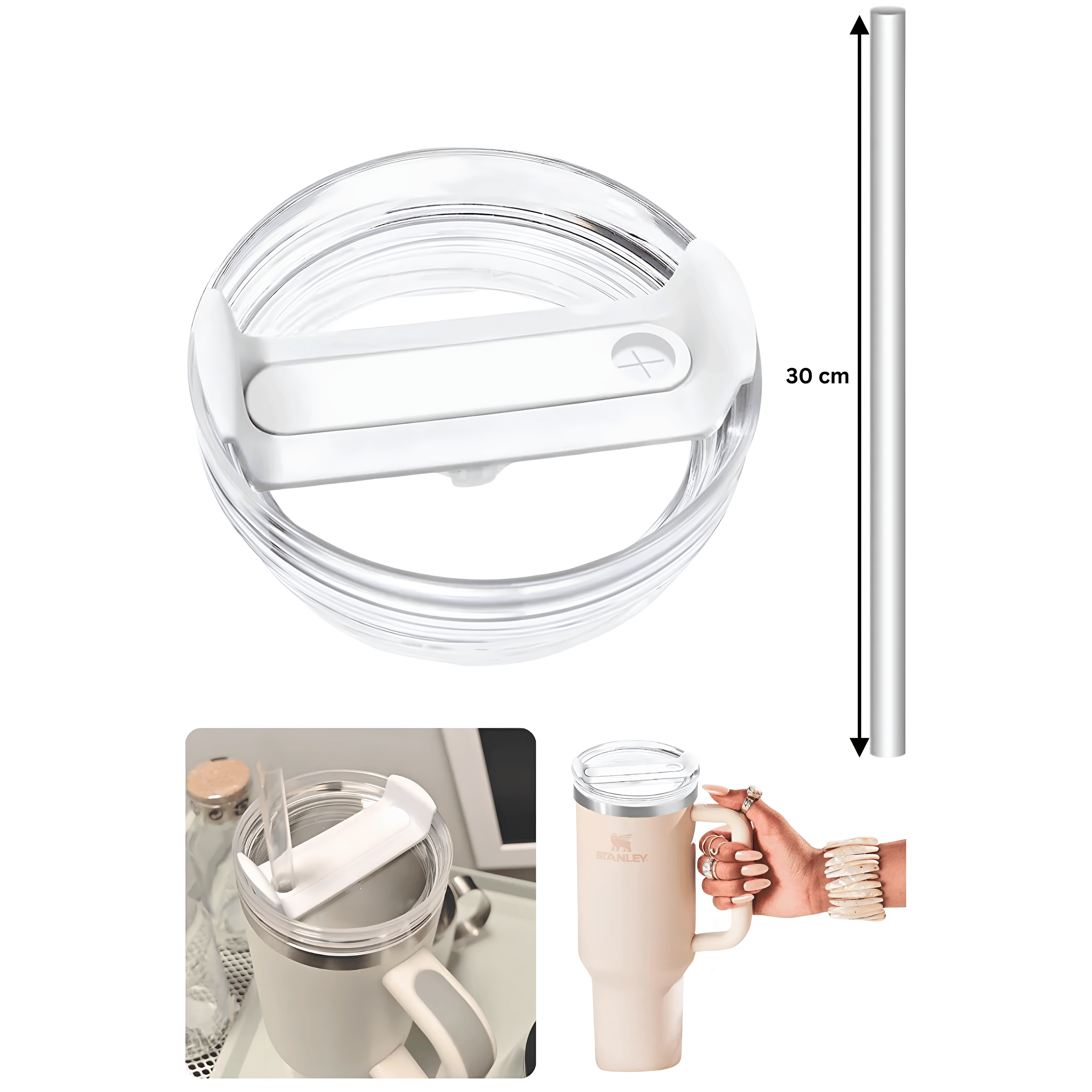 Clear 40oz tumbler replacement lid and 30 cm Tritan straw