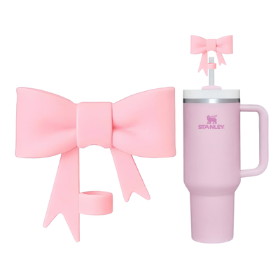 Silicone Straw Dust Cover – Bowknot 10mm, Stanley Quencher Compatible (Pink)