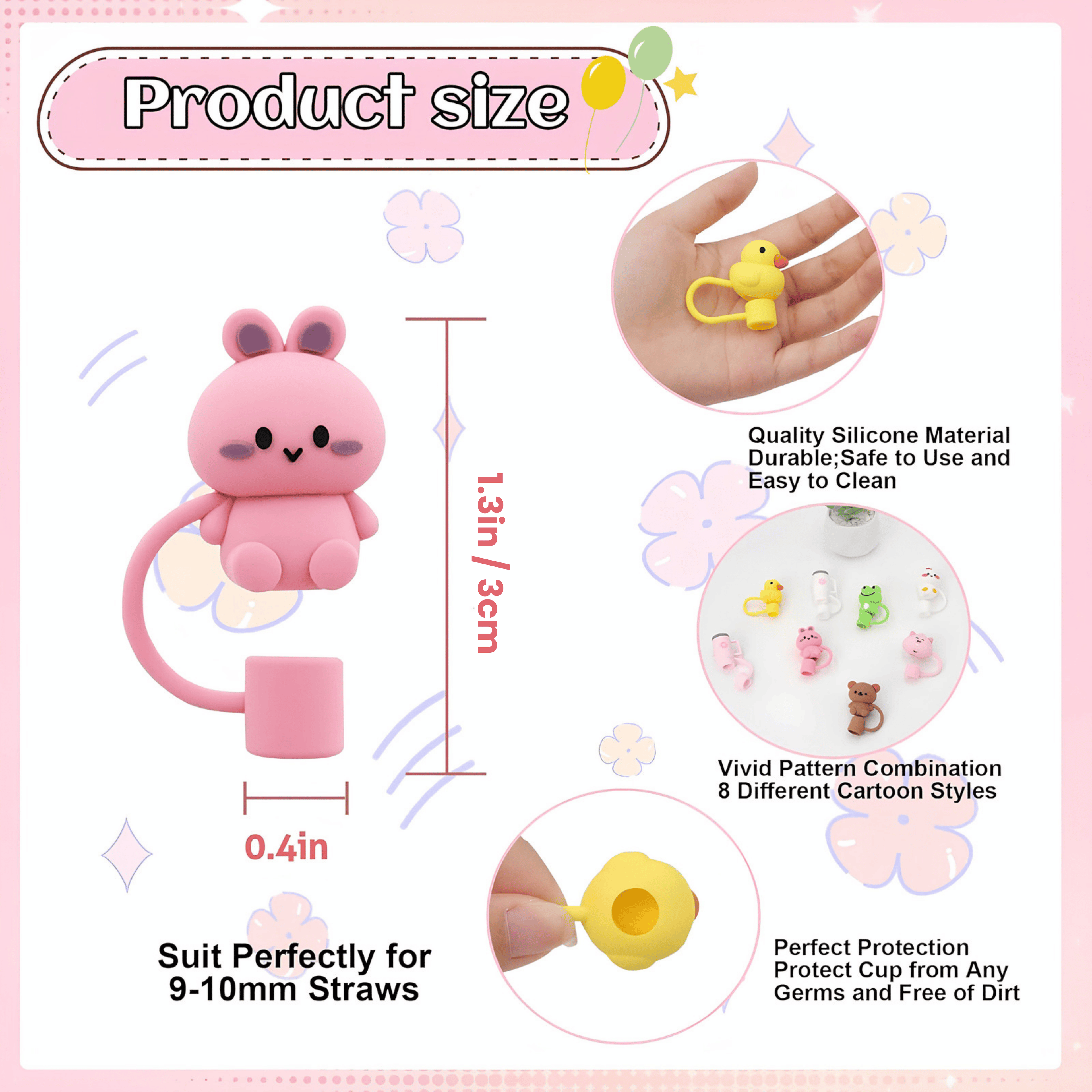 Silicone straw cover dimensions and 9-10 mm straw compatibility