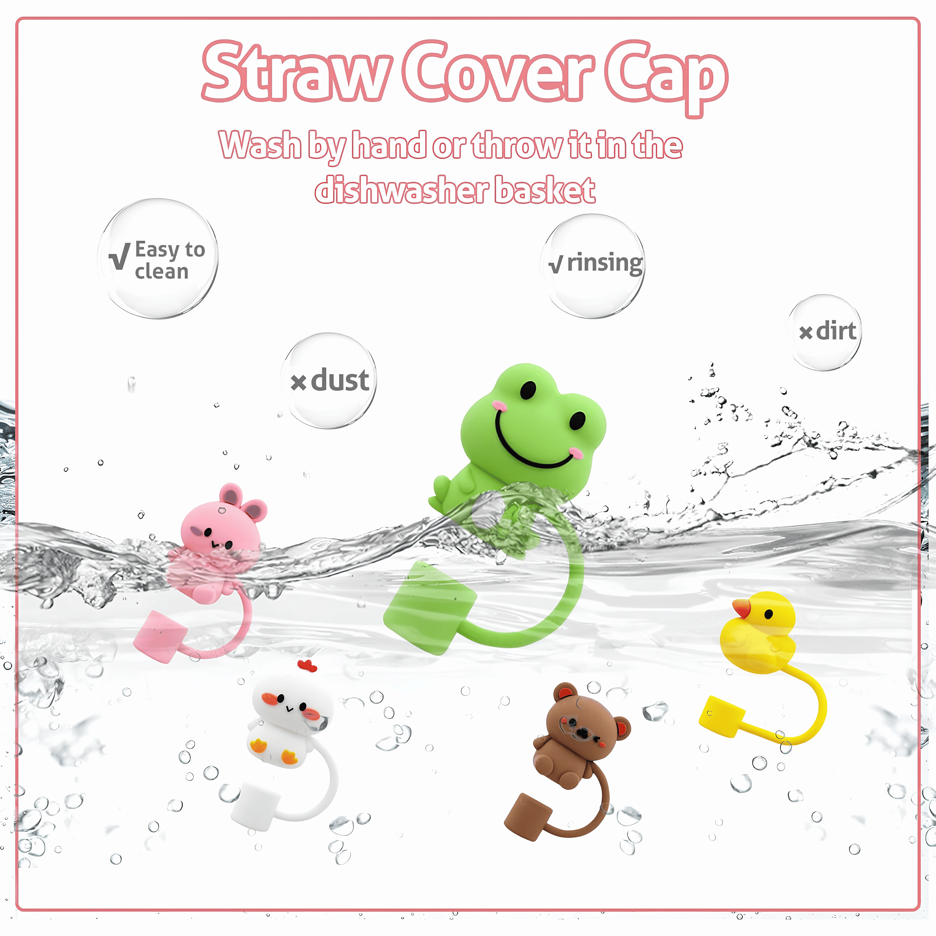 Silicone straw cover is easy to clean and keeps out dust and dirt
