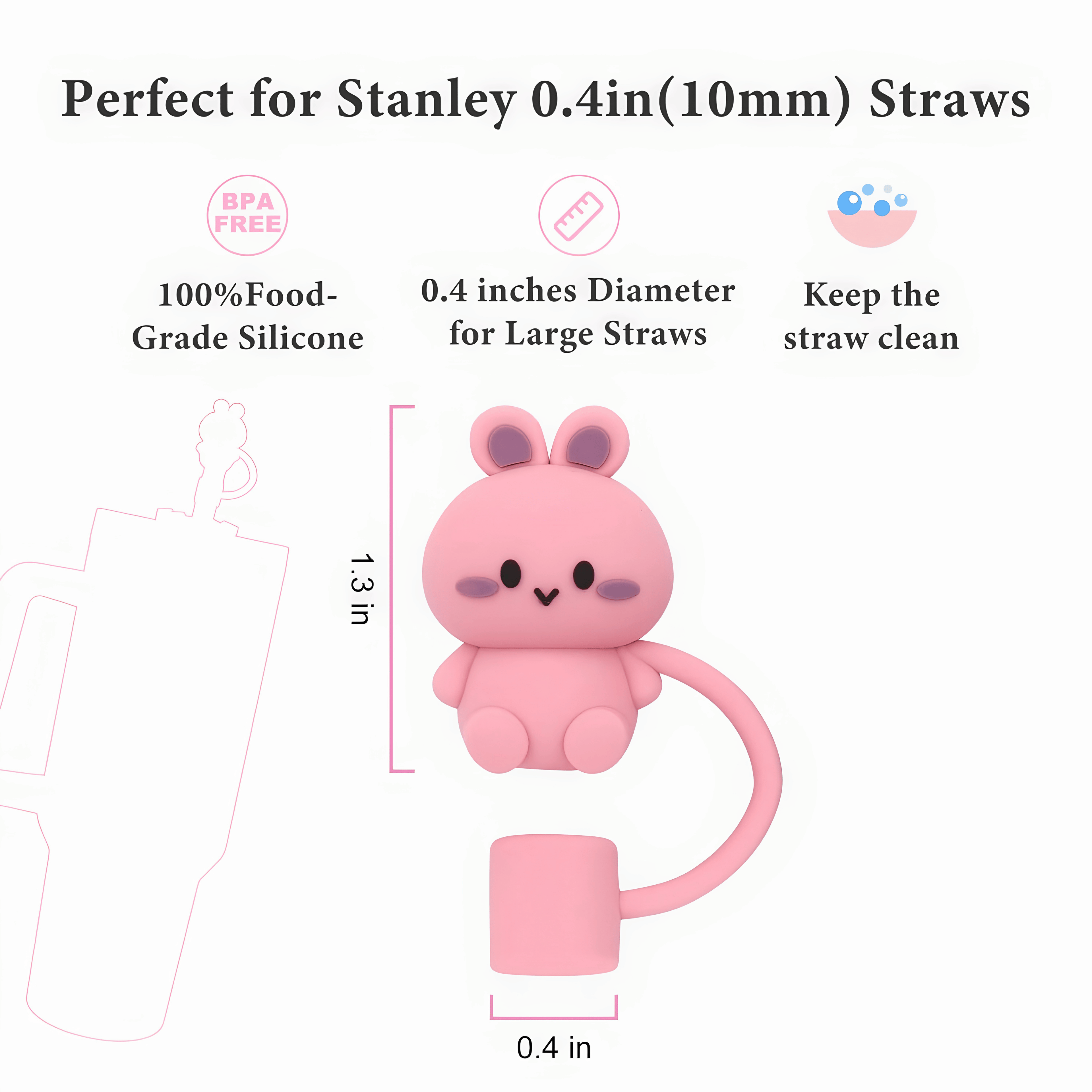 Straw cover fits 9-10 mm straws with a 0.4 inch opening