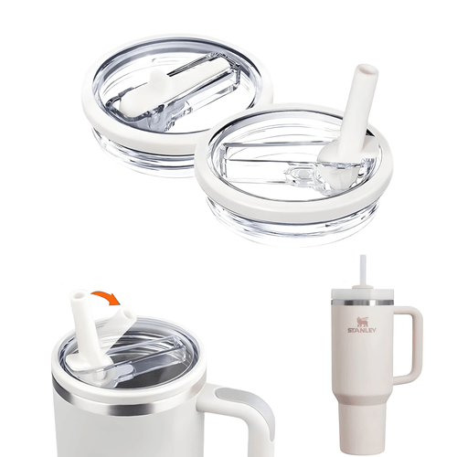 Şeffaf flip pipetli yedek bardak kapağı, krem pipet ve conta, Stanley Quencher uyumlu